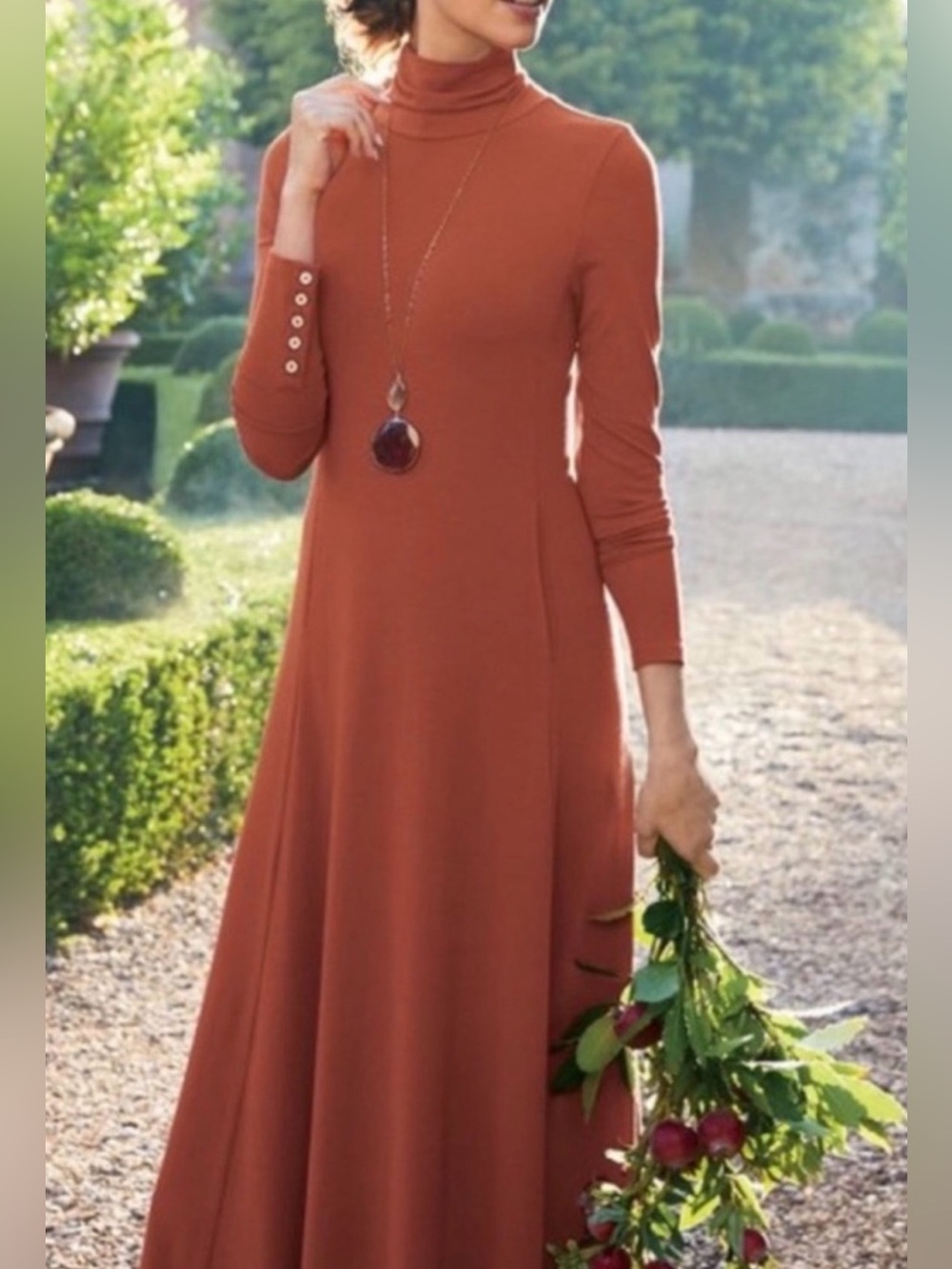 Soft Surroundings Jackie Cotton Modal Blend Long Sleeve Maxi Dress in Rust